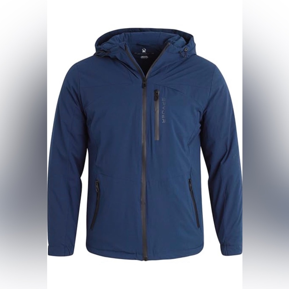 NWT Spyder HydroWeb Hooded Jacket Blue Windbreaker Water Resistant Large